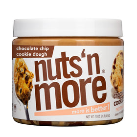 Nuts N More chocolate chip cookie dough spread in a jar, protein-packed snack option.