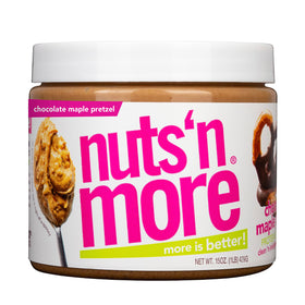 Nuts N More chocolate maple pretzel peanut butter spread jar with rich flavor for snacking