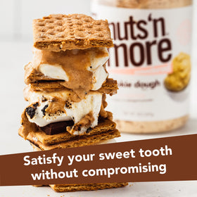 Nuts 'N More Cookie Dough Peanut Powder closeup highlights powder-dust texture.
