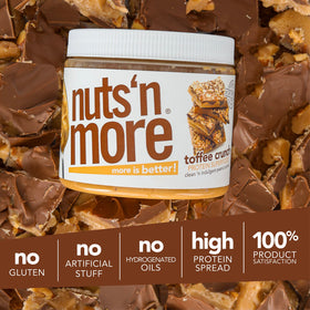 Nuts N More Toffee Crunch layered on pancakes for indulgent flavor