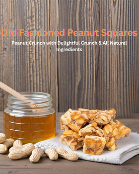 Ice cream topping closeup with Nuts To You Peanut Squares adding extra crunch