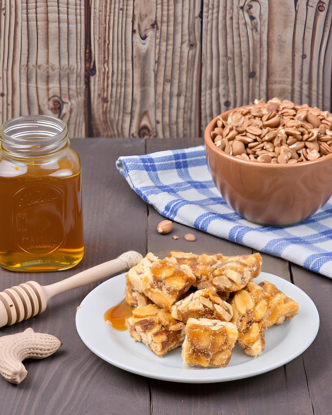 Closeup of Nuts To You Peanut Squares reveals crunchy texture and peanut sweetness