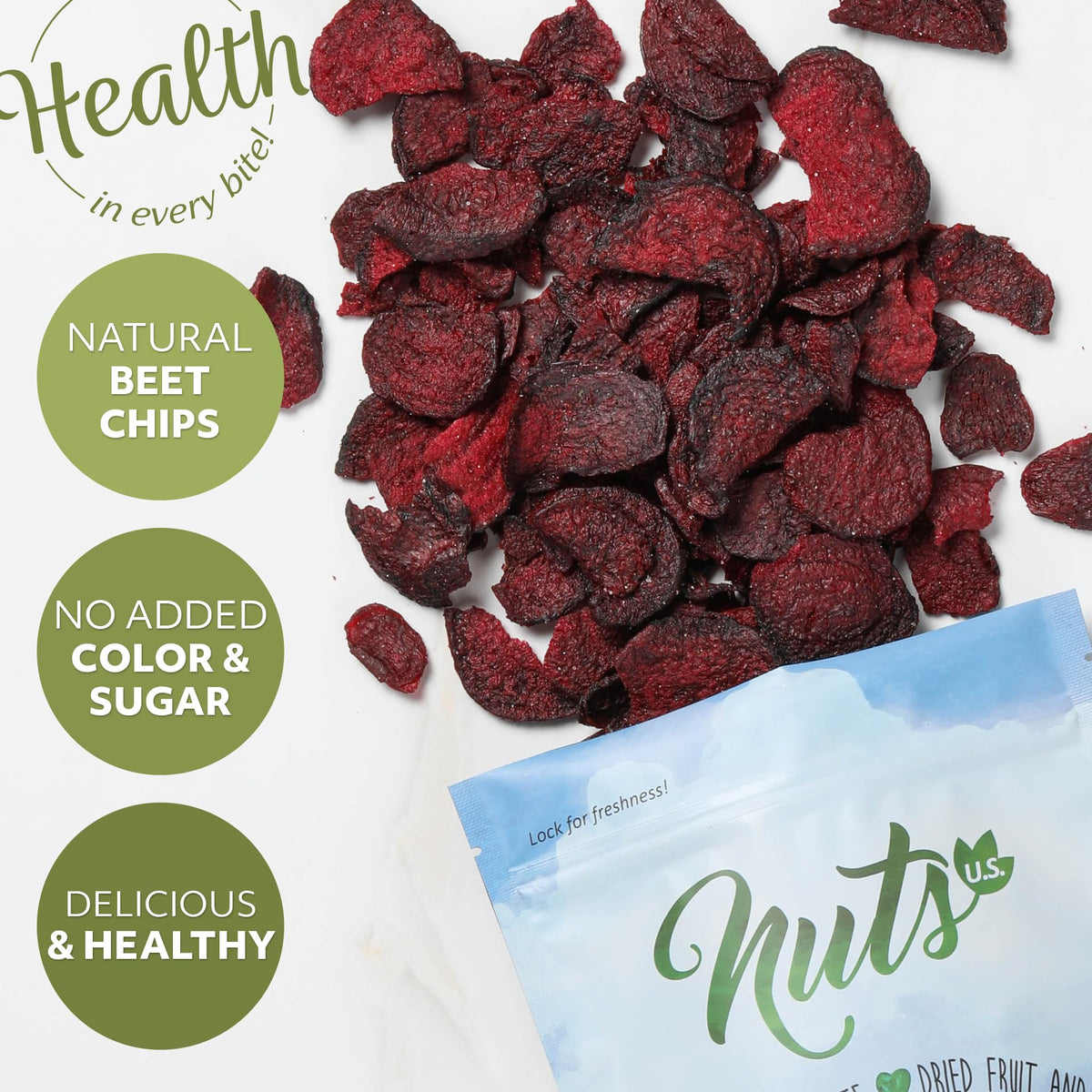NUTS U.S. Beet Chips bulk pouch: convenient shareable snack