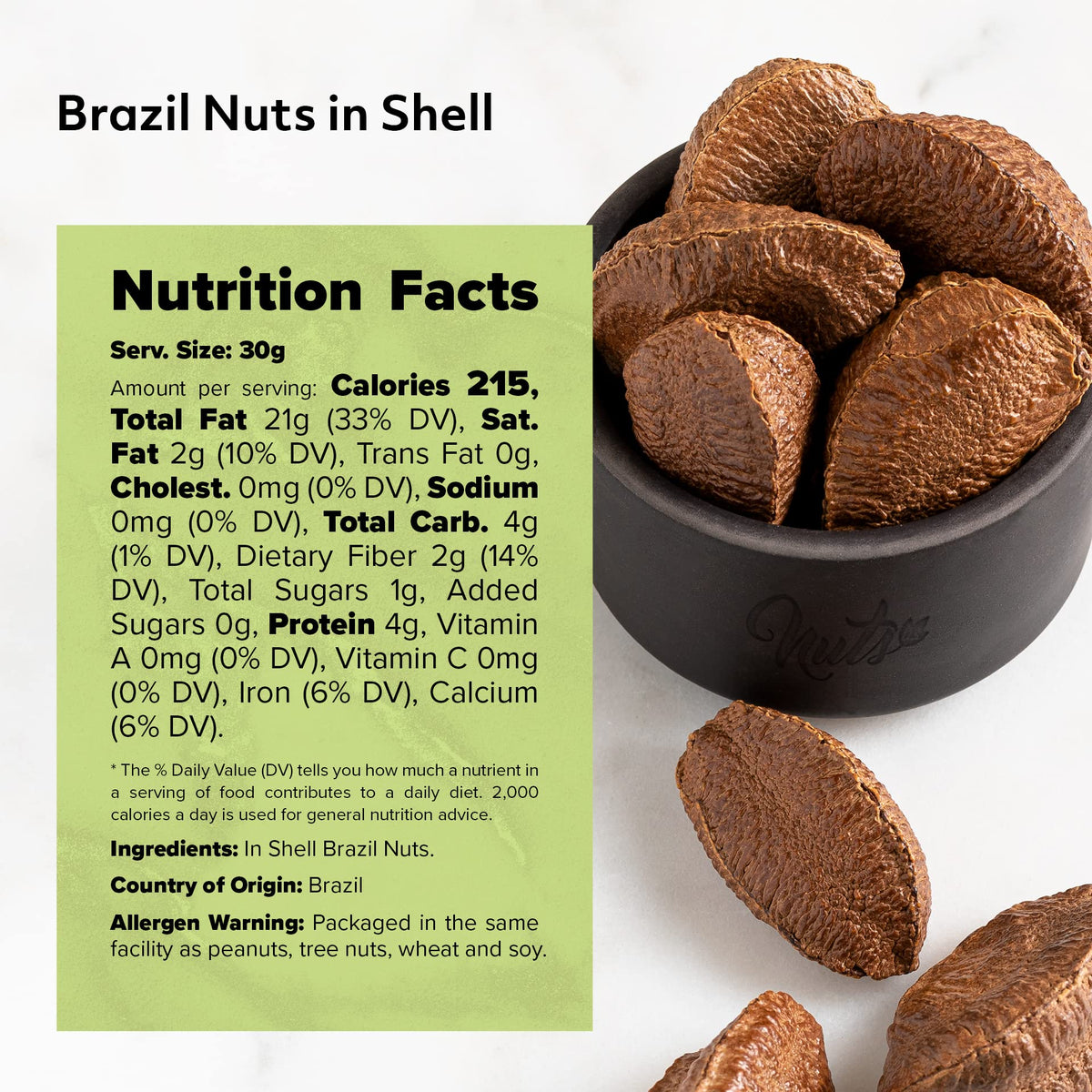 NUTS U.S. Brazil nuts in shell pasteurized and polished for clean eating.