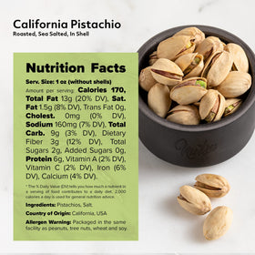NUTS U.S. Pistachios in a 2-lb jumbo resealable pouch stay fresh.