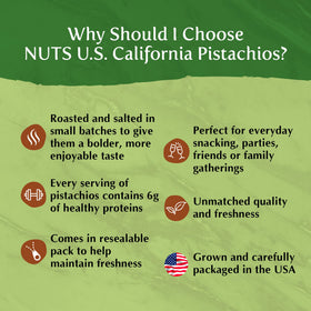 NUTS U.S. Pistachios are Non-GMO and natural, with no wax or added colors.