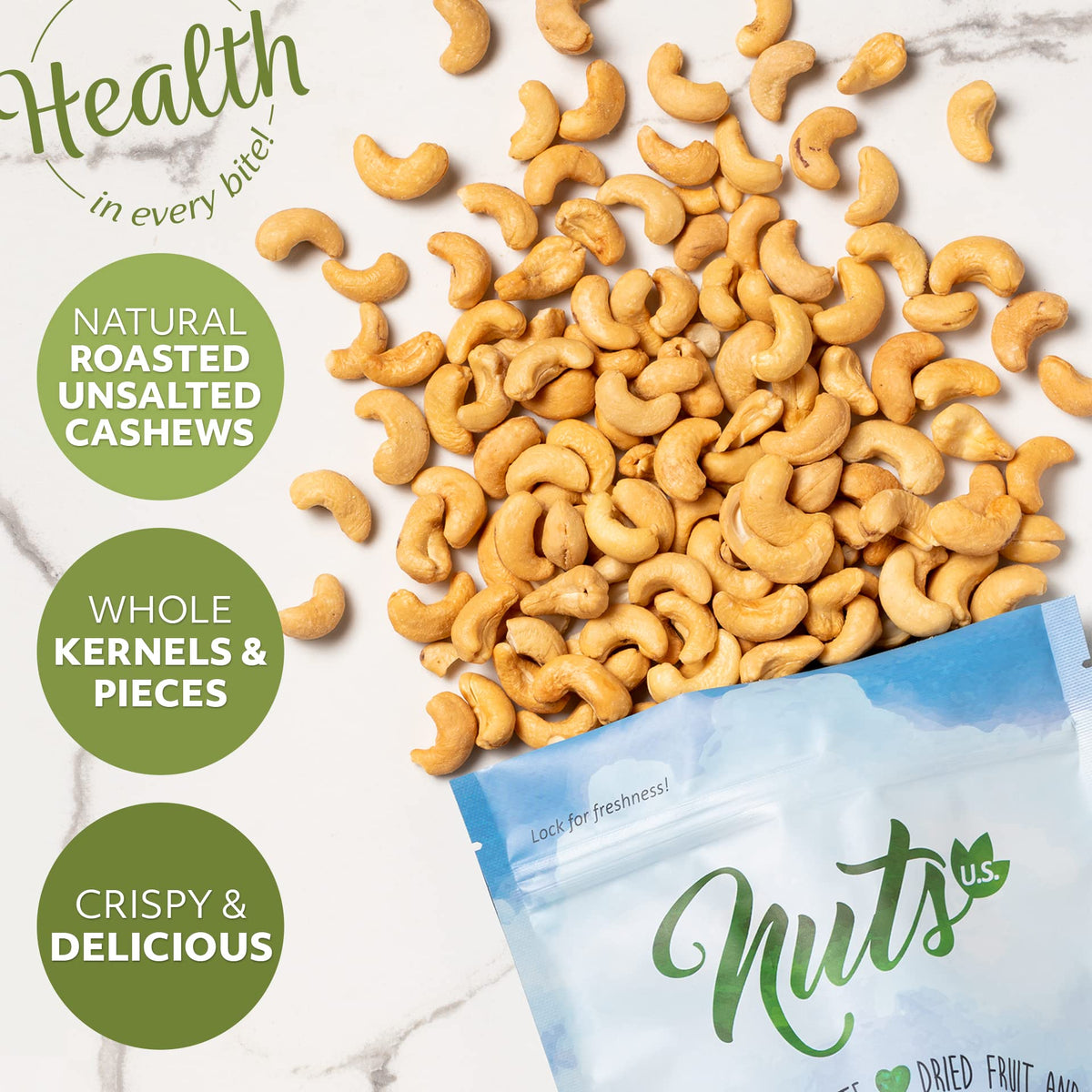 NUTS U.S. cashews sprinkled on salad for added crunch and flavor.