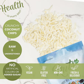 NUTS U.S. Coconut Chips pouring image suggests easy portion control.