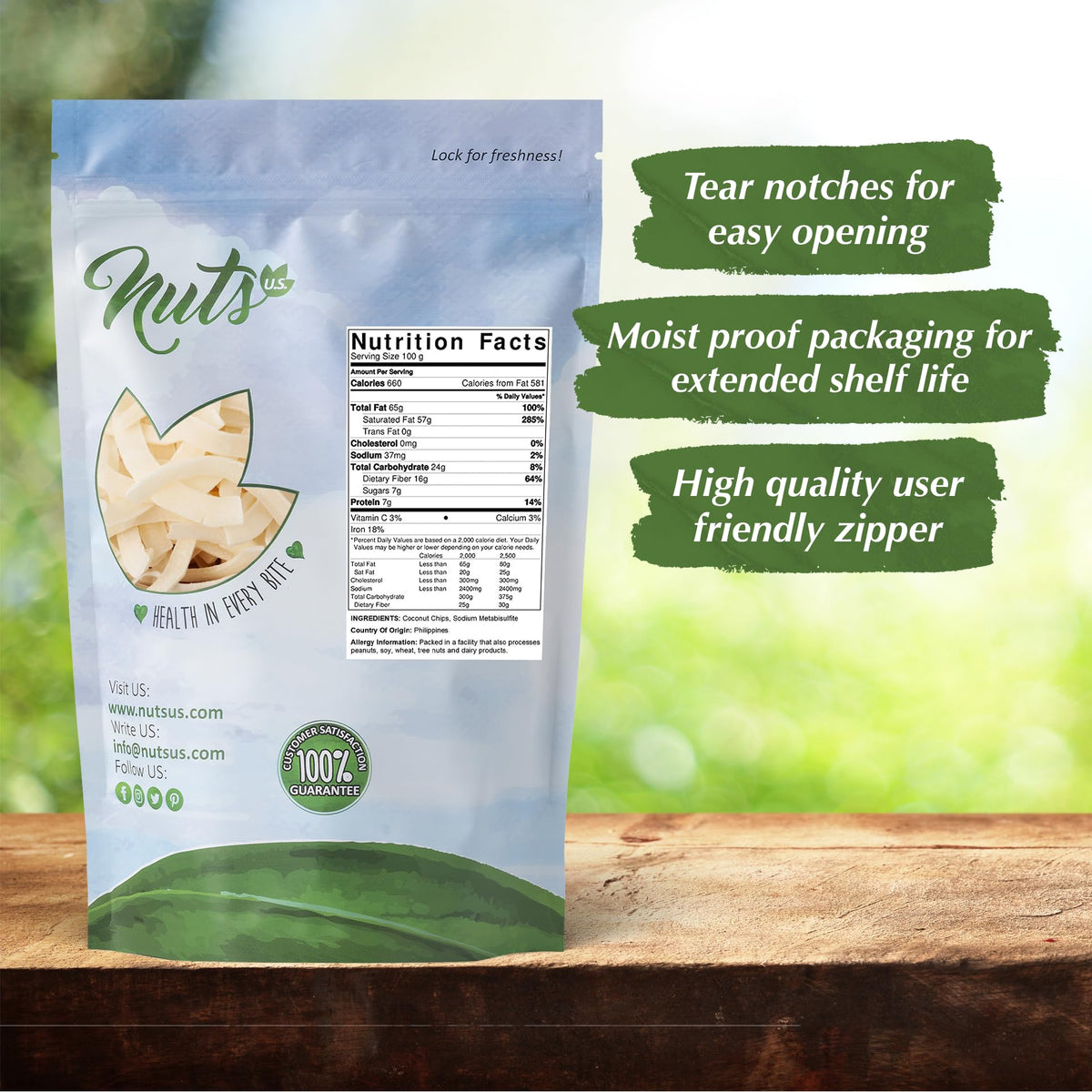 NUTS U.S. Coconut Chips served in bowl for quick wholesome snacking.
