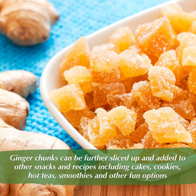 NUTS U.S. packaging shows crystallized ginger chunks and ingredients.