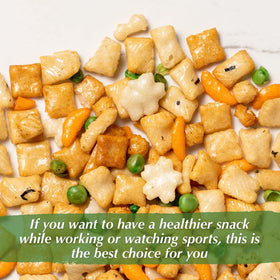 NUTS US green peas rice crackers offering a tasty plant-based option.