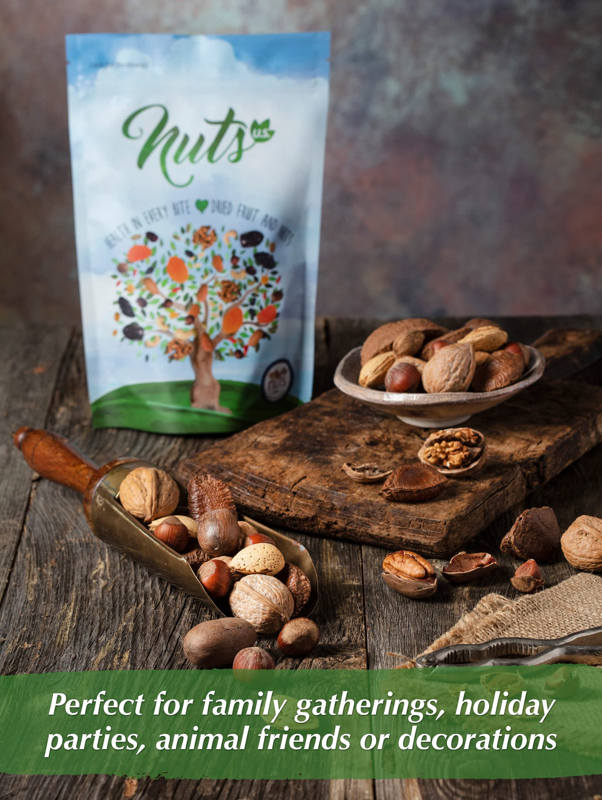 NUTS U.S. mixed nuts on serving tray: ready for on-the-go snacking.