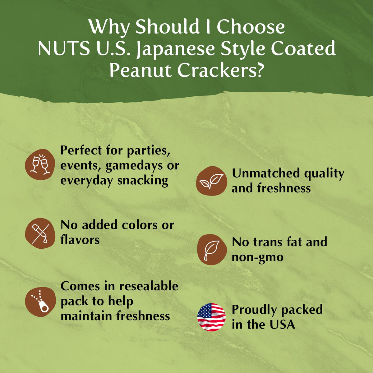 NUTS U.S. Non-GMO and no trans fat support mindful snacking choices.
