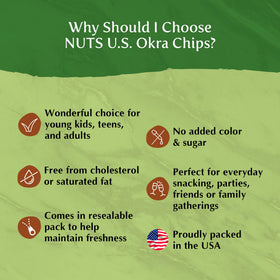 NUTS U.S. Okra Chips Vietnam origin offers a unique veggie snack.