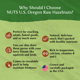 NUTS U.S. Oregon Hazelnuts USA-grown packaging emphasizes quality.