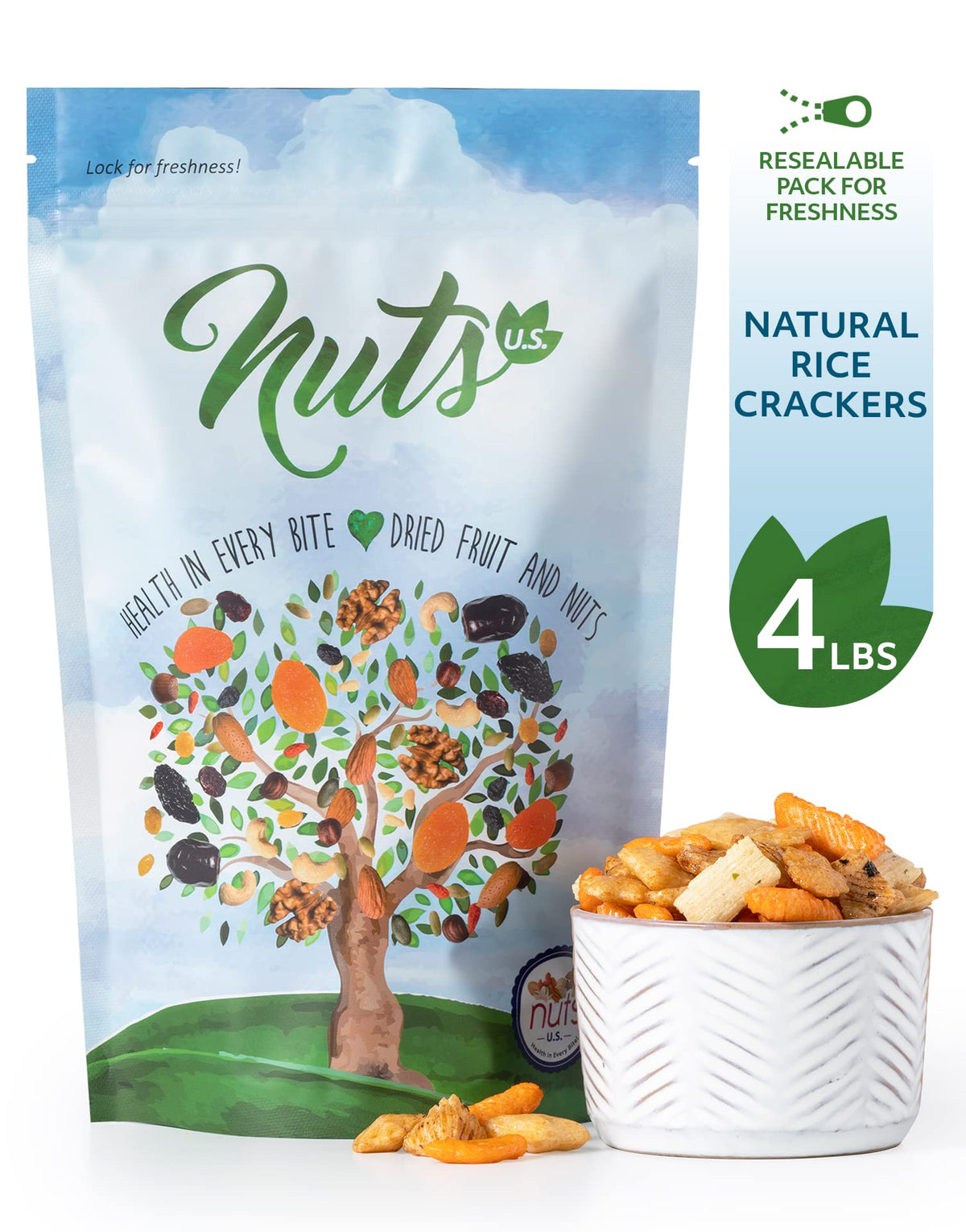 NUTS U.S. Oriental Rice Crackers crisp close-up showing crunchy texture.