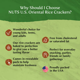 NUTS U.S. Oriental Rice Crackers salad-top suggestion indicates versatile topping option.