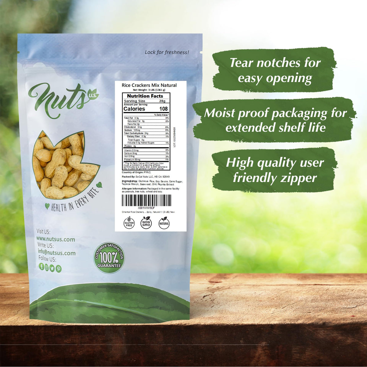 NUTS U.S. Oriental Rice Crackers served in a bowl, ideal party nibble.