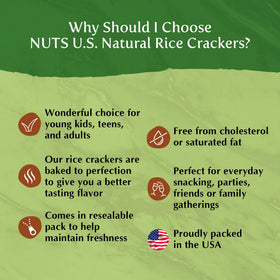 NUTS U.S. Oriental Rice Crackers proudly packaged in the USA.