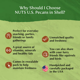 NUTS U.S. pecans in resealable packaging that preserves freshness and flavor.