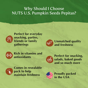NUTS U.S. pumpkin seeds packed in the USA for freshness.