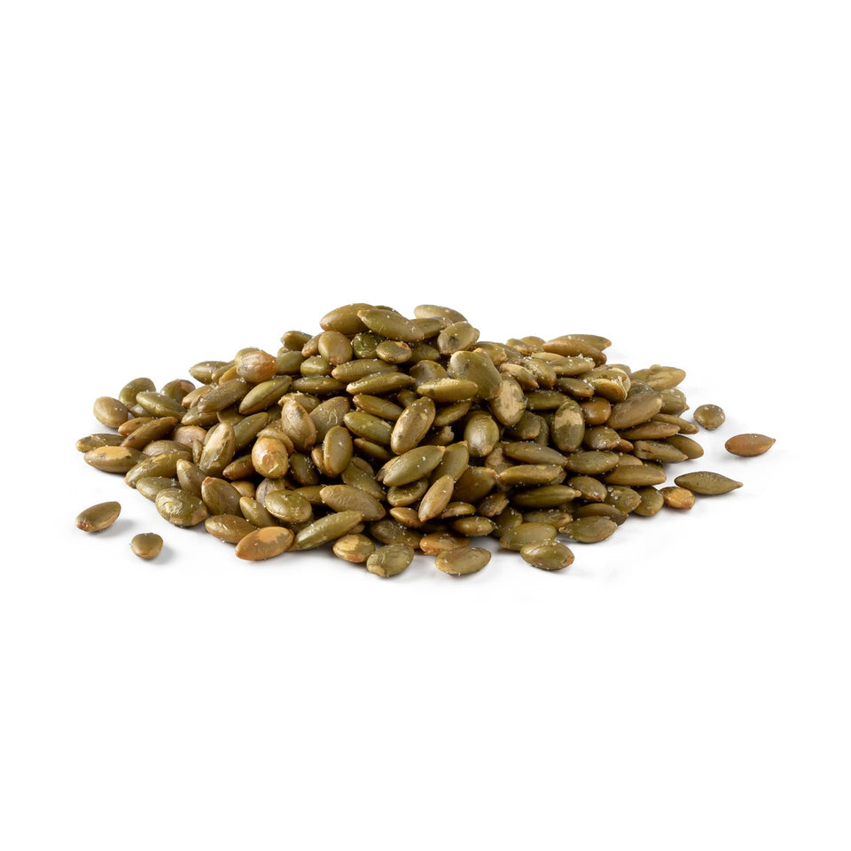 NUTS U.S. Pumpkin Seeds pepitas roasted and salted with shell removed for a crunchy snack.