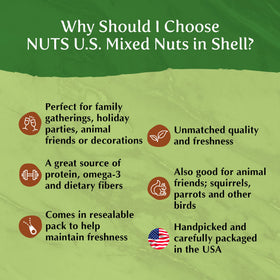 NUTS U.S. resealable bag of mixed nuts, keeps freshness longer.