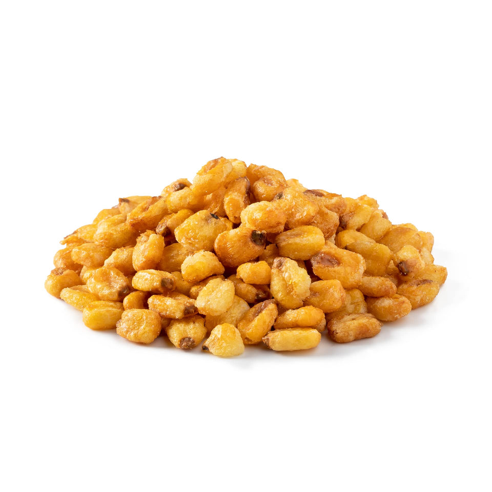 NUTS U.S. roasted corn nuggets in a resealable bag for fresh on-the-go snacking.