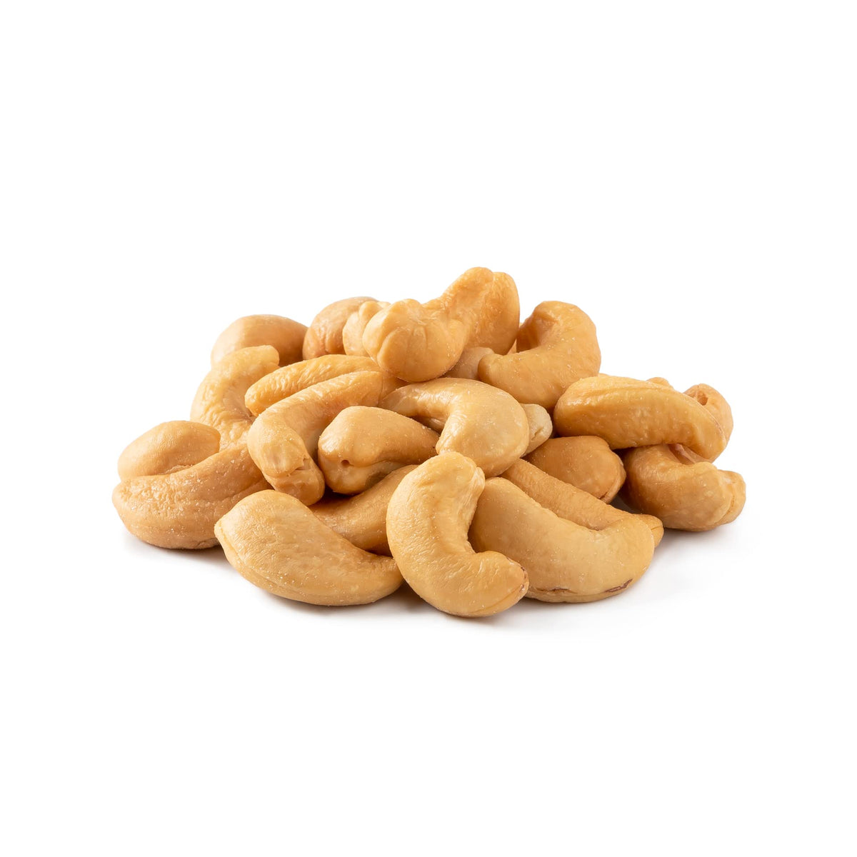 NUTS U.S. roasted unsalted cashews bag close-up for fresh crunch, ideal snack.