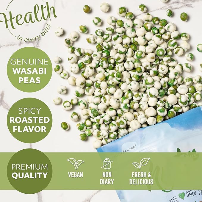 NUTS U.S. Vegan snack – plant-based peas with wasabi coating.