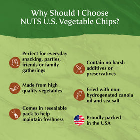 NUTS U.S. carrot and green bean chips show bright hues and crisp bite.