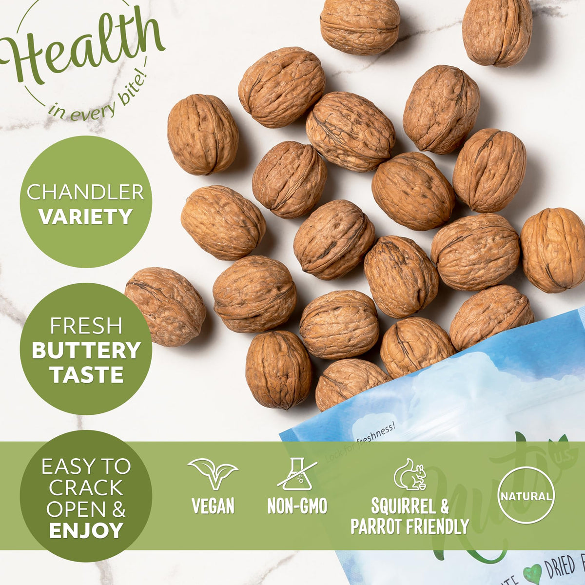 NUTS U.S. raw walnuts ready to snack with protein and fiber.