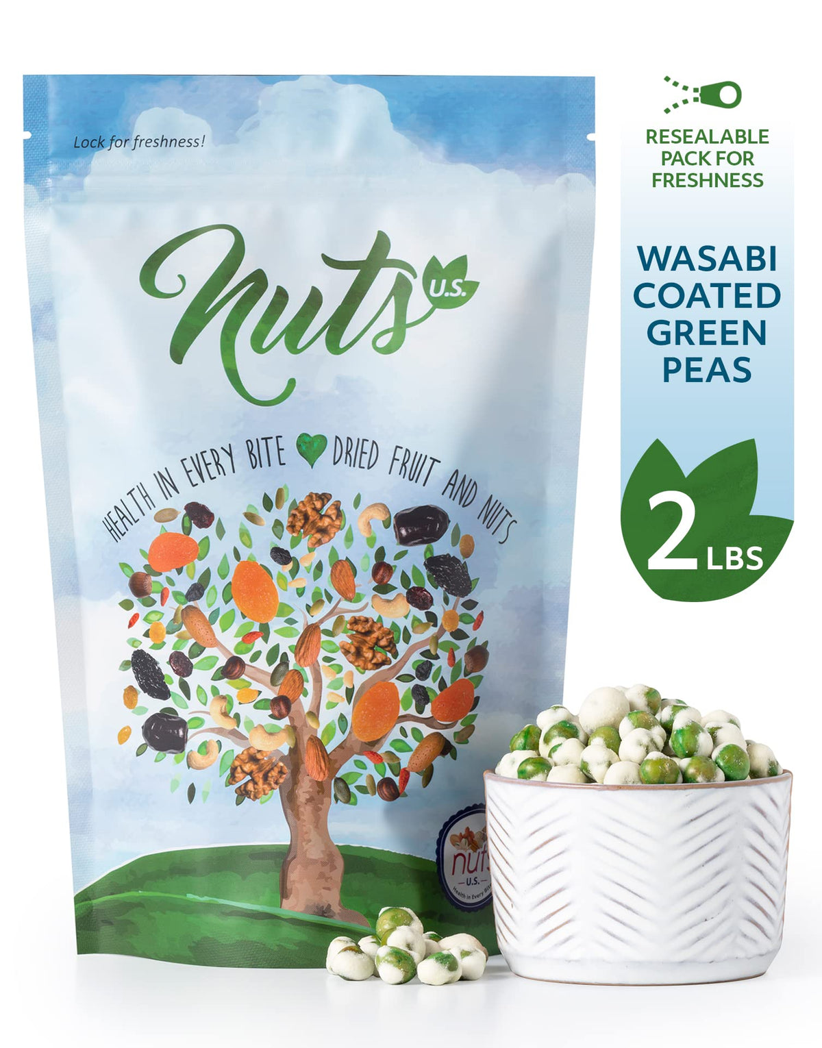 Close-up of crispy wasabi-coated green peas for a bold bite