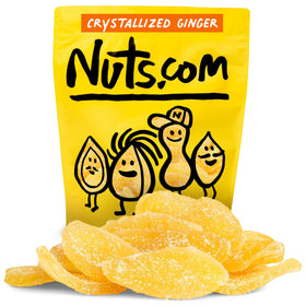 Nuts.com crystallized ginger pieces in a resealable bag for on-the-go snacking.
