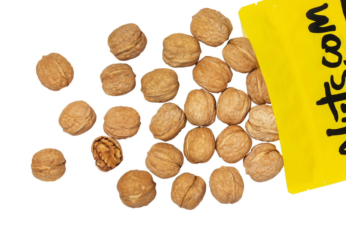 Nuts.com English walnuts shell close-up highlighting light cracking for easy prep.