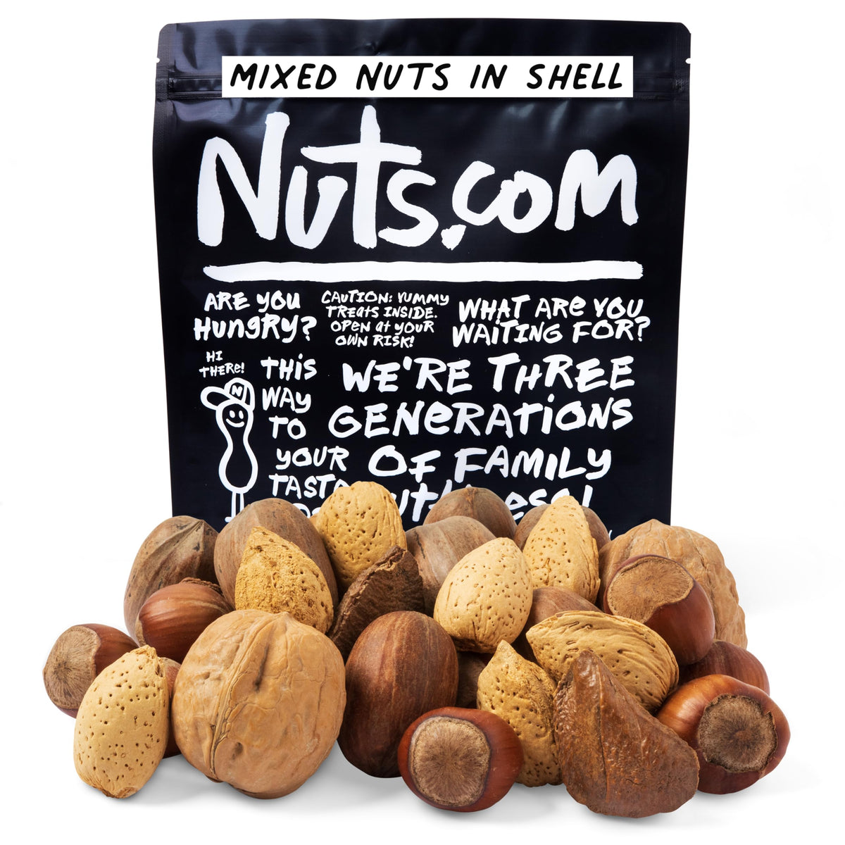 Nuts.com mixed nuts in shell in a 2 lb bag for easy snacking