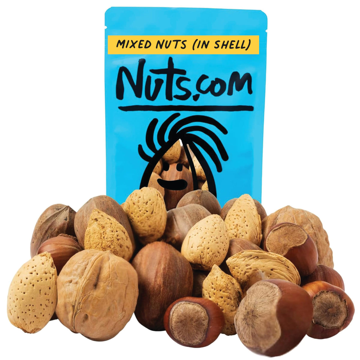 Nuts.com mixed nuts in shell close-up for snacking and baking versatility