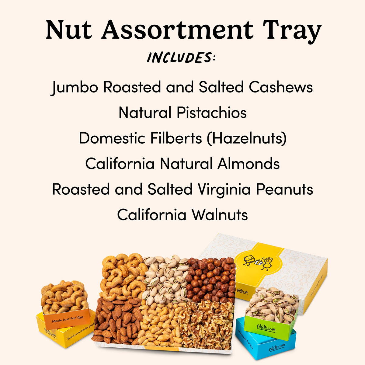 Nuts.com Nuts Assortment Tray gift box—eye-catching packaging for celebrations and office gifting.