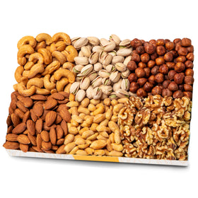 Nuts.com Nuts Assortment Tray packaging—ideal for festive gifting and stylish snack presentation.