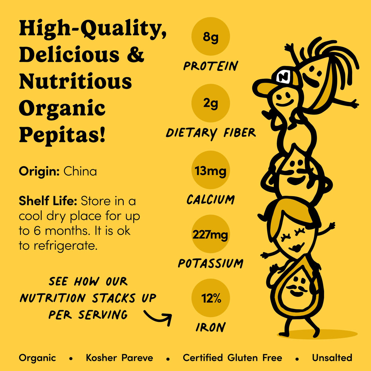 Nuts.com in-house roasted pepitas showcase freshness and rich flavor.