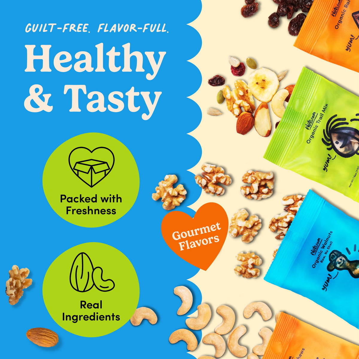Nuts.com organic raisins pack, naturally sweet snack for quick energy.