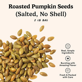 Nuts.com pumpkin seeds no-shell, crispy-crunch ideal for trail mixes.