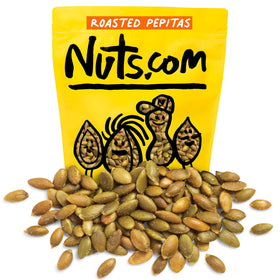 Nuts.com roasted pepitas in a 2 lb bag, salted for a crunchy, protein-rich snack.