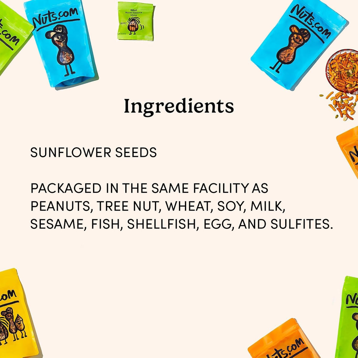 Nuts.com in-shell sunflower seeds package open showing simple measuring for recipes.
