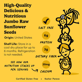 Nuts.com sunflower seeds nutrition label highlights gluten-free and non-GMO ingredients.