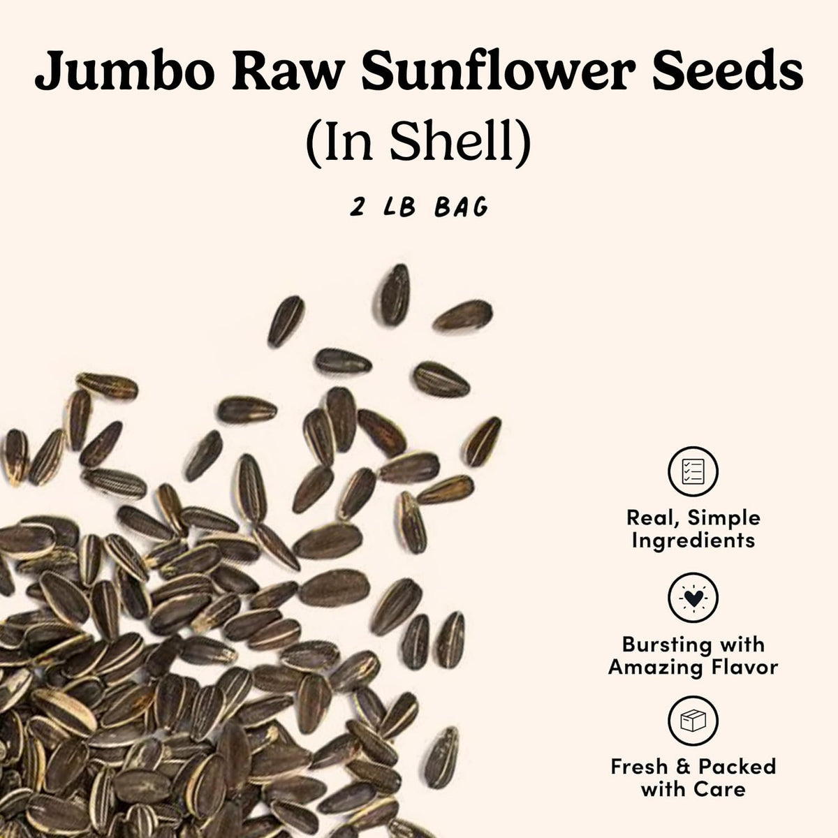 Nuts.com unsalted sunflower seeds in shell closeup showing clean label.