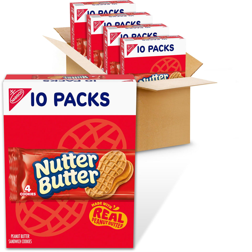 Nutter Butter box packaging showcases ready-to-store snack packs for busy families.
