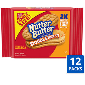 Nutter Butter Double Nutty cookies pack-back shows resealable freshness.