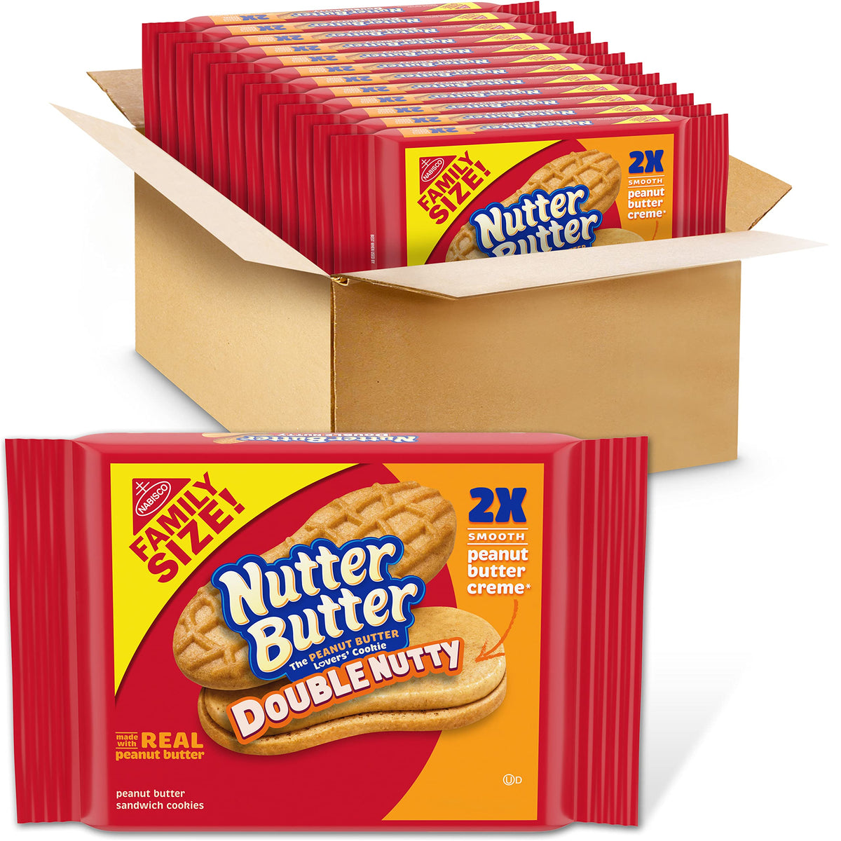 Nutter Butter Double Nutty cookies pack-front for quick family snacks.