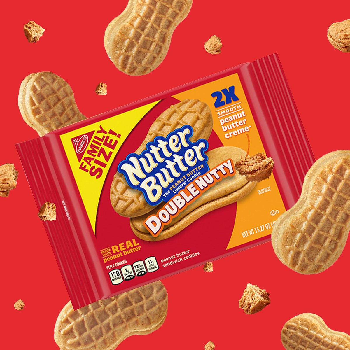 Nutter Butter Double Nutty cookies resealable-pack for lasting freshness.